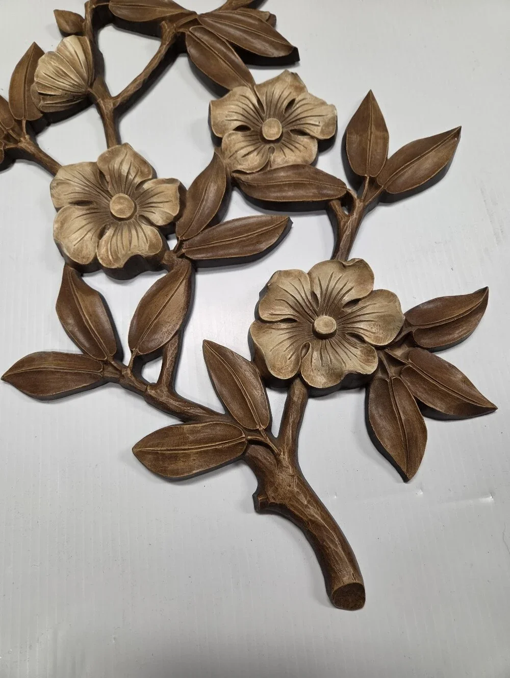 Vintage Syroco Dogwood Floral Wall Plaque 4565 Mid Century Modern Faux Wood - Picture 3 of 8